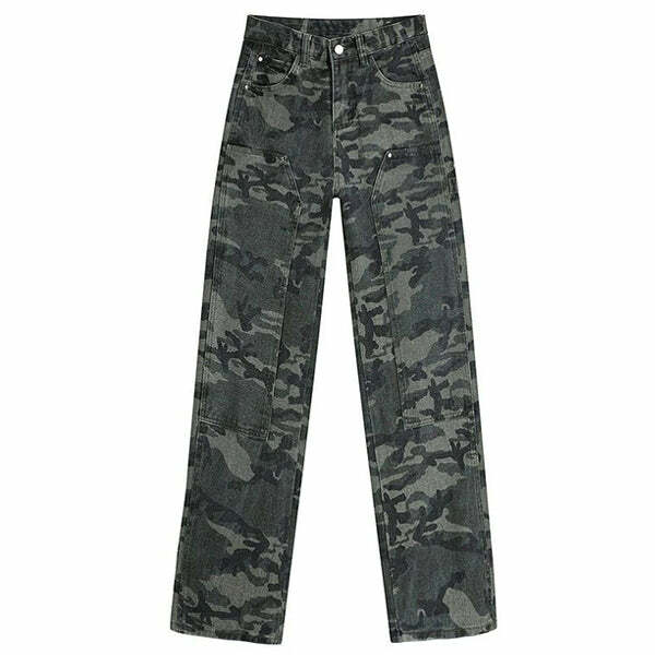 90's Camouflage Cargo Jeans - 2000s Fashion, Y2K Aesthetic Outfit