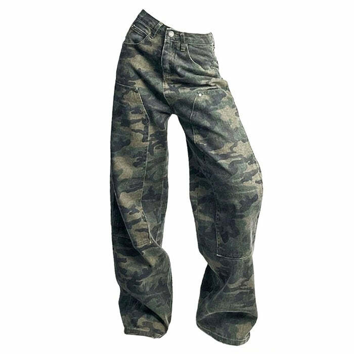 90's Camouflage Cargo Jeans - 2000s Fashion, Y2K Aesthetic Outfit