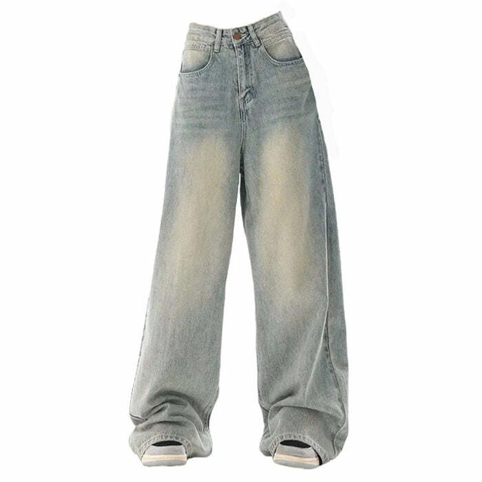 90's Light Wash Baggy Jeans - 2000s Fashion, Y2K Aesthetic Outfit