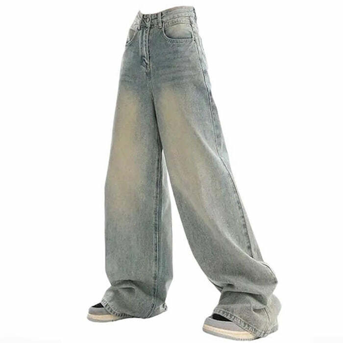 90's Light Wash Baggy Jeans - 2000s Fashion, Y2K Aesthetic Outfit