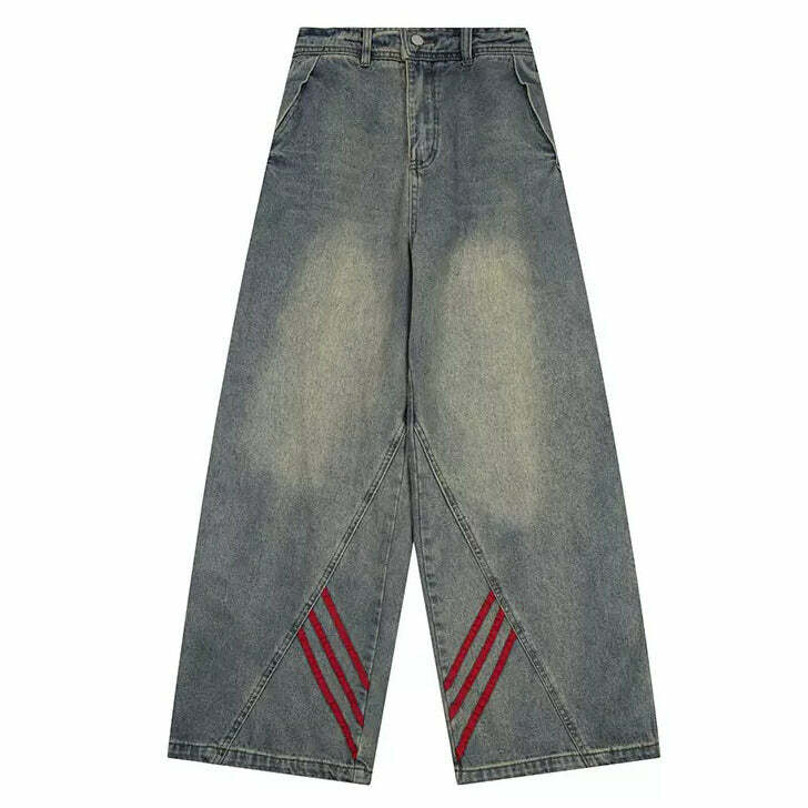 90s Style Wide Red Stripe Jeans - 2000s Fashion Nostalgia Outfit