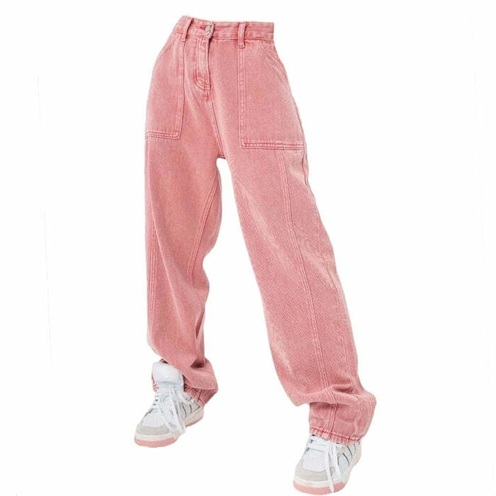 90's Teen Pink Jeans - 2000s Fashion, Nostalgia Outfits, Y2K Aesthetic