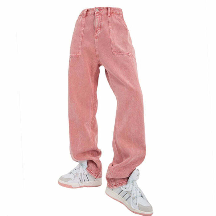 90's Teen Pink Jeans - 2000s Fashion, Nostalgia Outfits, Y2K Aesthetic