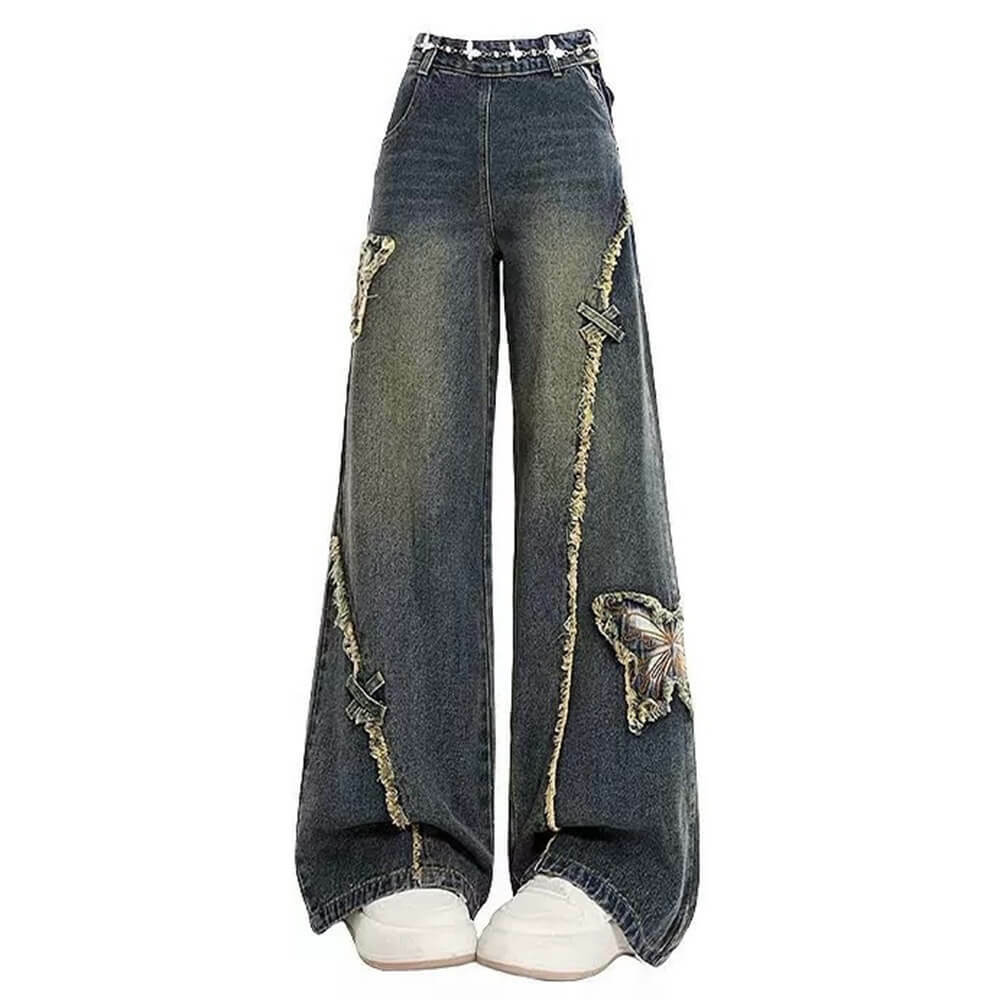 Aesthetic Butterfly Flared Jeans for 2000s Fashion & Nostalgia Outfits