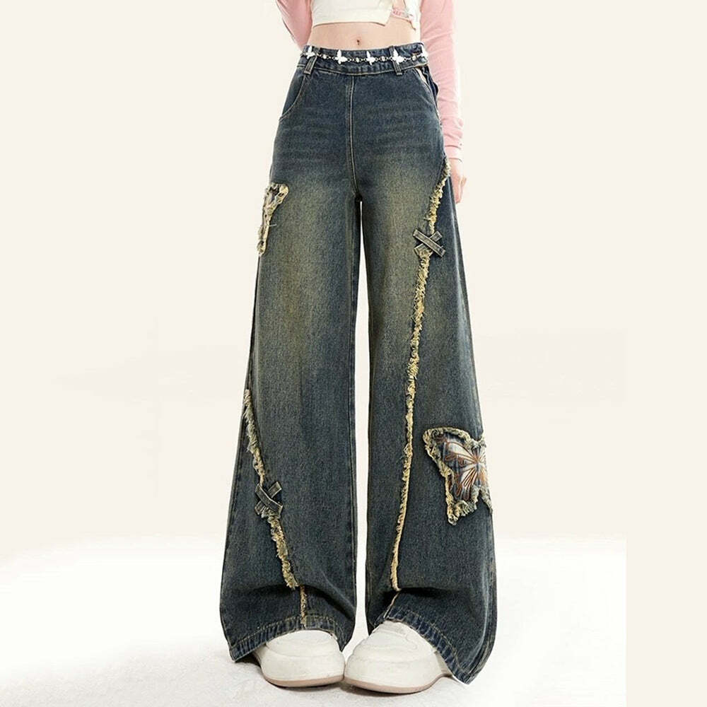 Aesthetic Butterfly Flared Jeans for 2000s Fashion & Nostalgia Outfits