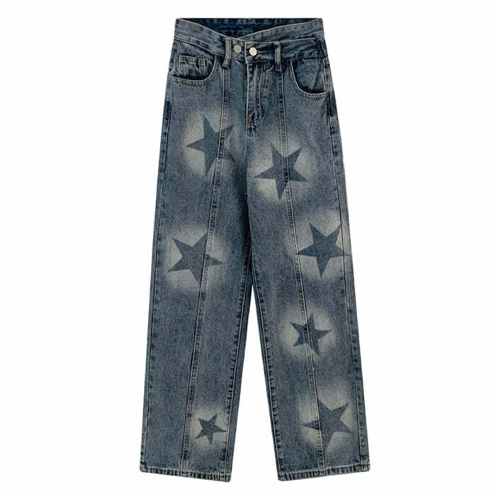 Aesthetic Star Washed Jeans - 2000s Fashion, Y2K Style, Nostalgia Outfits