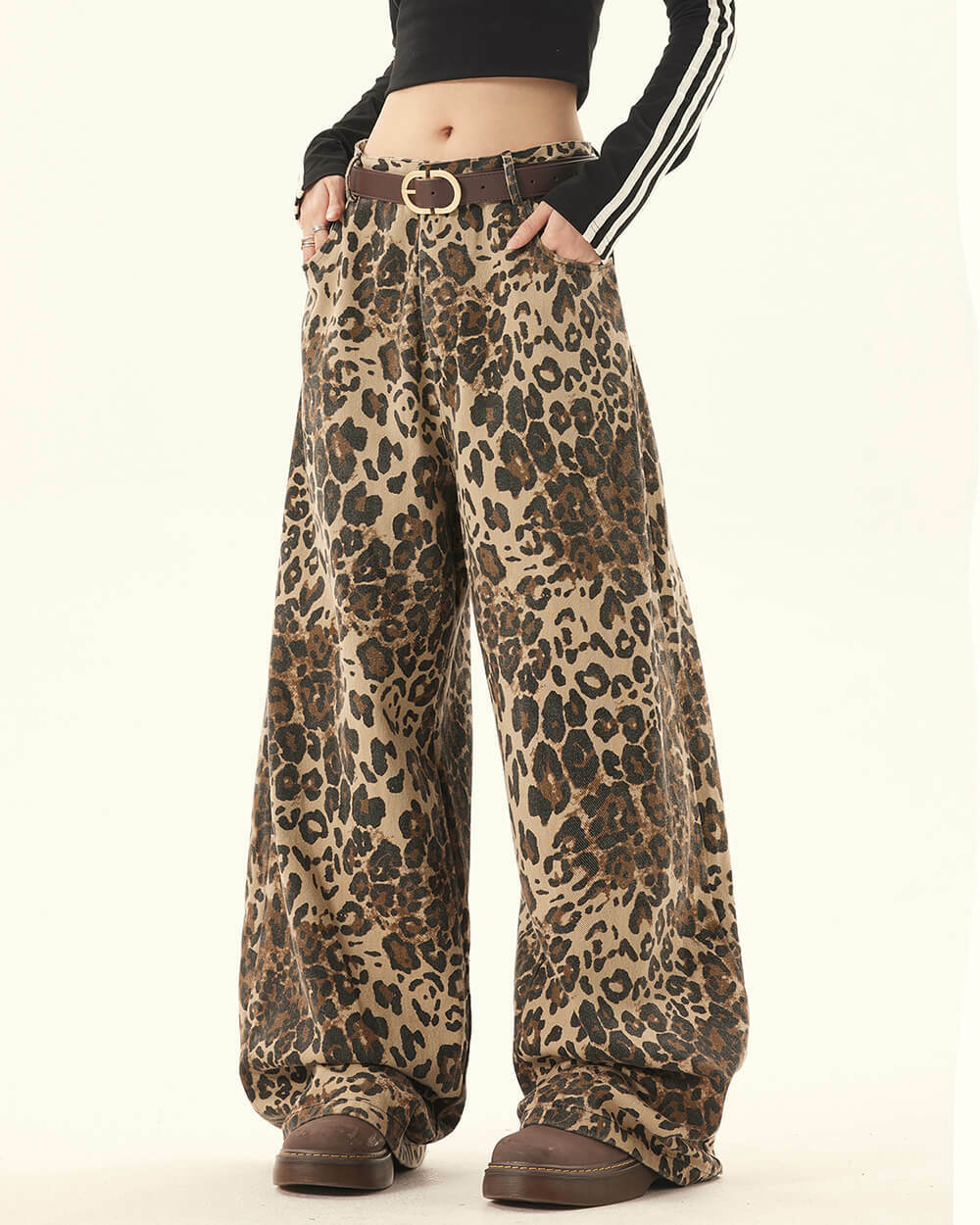 Animal Instincts Leopard Print Wide-Leg Pants - 2000s Fashion Outfit