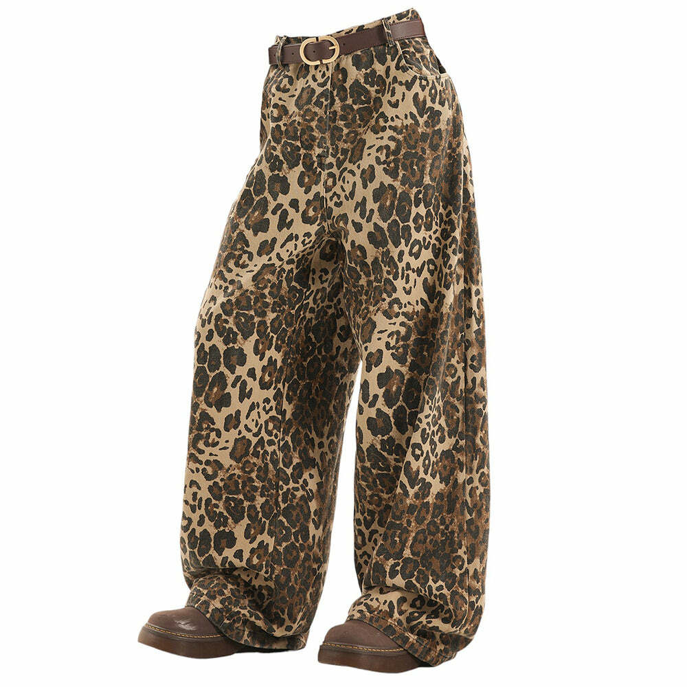 Animal Instincts Leopard Print Wide-Leg Pants - 2000s Fashion Outfit