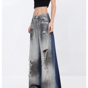 Ashen Ruin Distressed Jeans - 2000s Fashion, Y2K Aesthetic Outfit