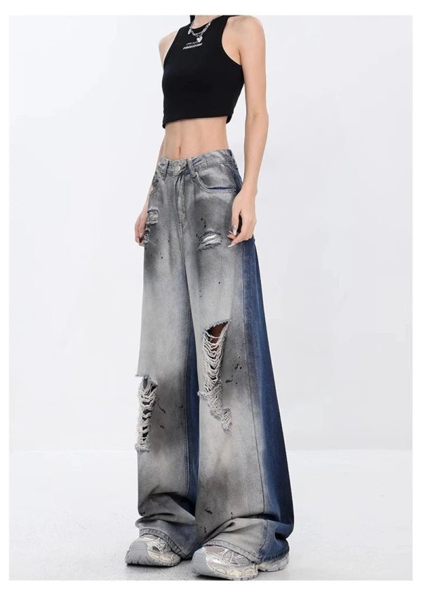 Ashen Ruin Distressed Jeans - 2000s Fashion, Y2K Aesthetic Outfit