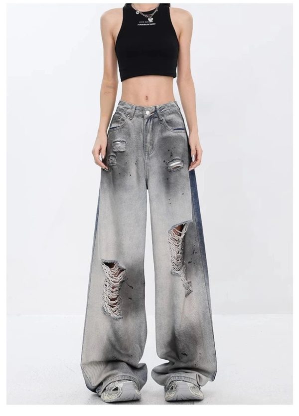 Ashen Ruin Distressed Jeans - 2000s Fashion, Y2K Aesthetic Outfit