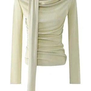 Asymmetrical Drape Neck Top - 2000s Fashion Inspired Winter Outfit