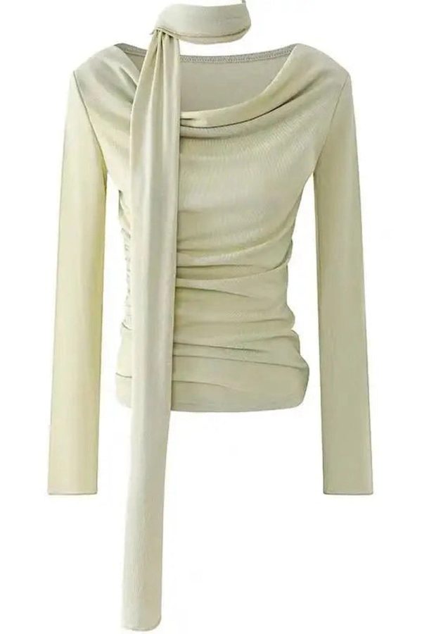 Asymmetrical Drape Neck Top - 2000s Fashion Inspired Winter Outfit