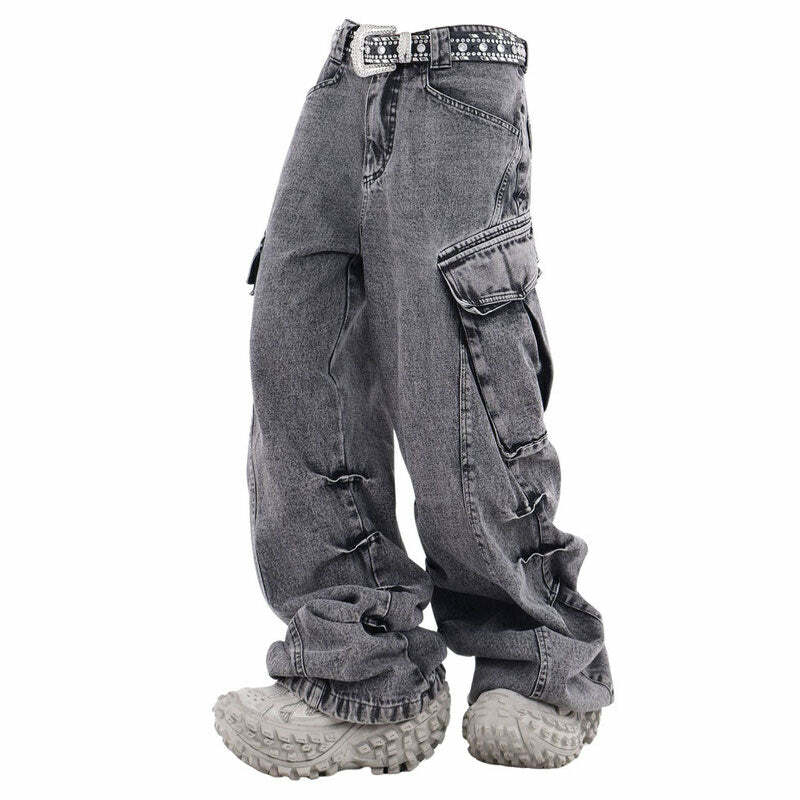 Big Ideas Wide Leg Cargo Jeans - 2000s Fashion, Y2K Aesthetic Outfit