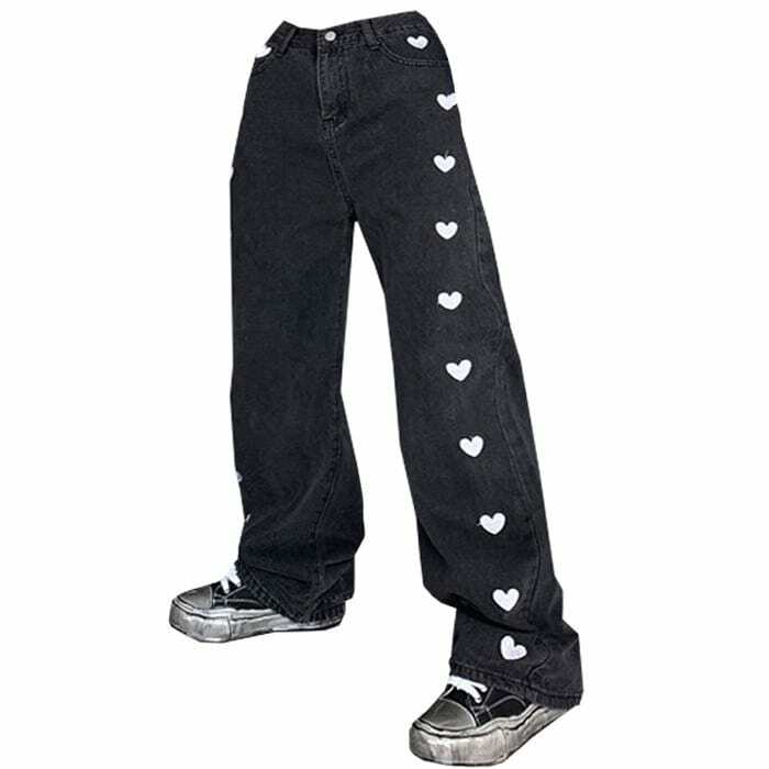 Black Hearts Jeans - 2000s Fashion, Nostalgia Outfits, Y2K Aesthetic Style