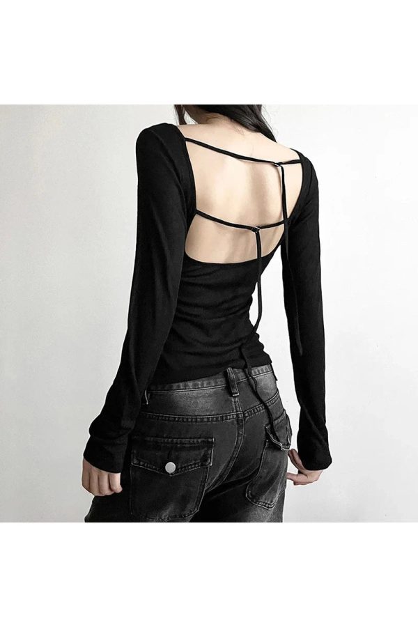 Black Off-Shoulder Ribbed Top - 2000s Fashion Nostalgia Outfit for Women