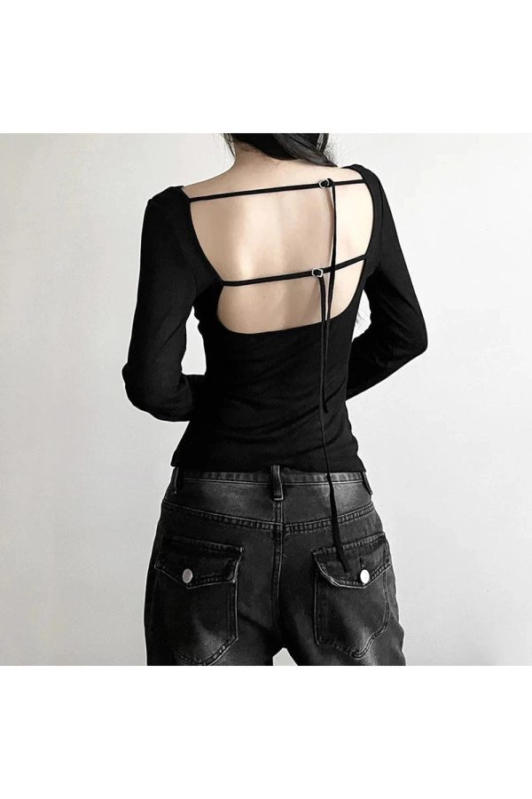 Black Off-Shoulder Ribbed Top - 2000s Fashion Nostalgia Outfit for Women