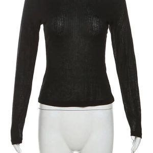 Black Off-Shoulder Ribbed Top - 2000s Fashion Nostalgia Outfit for Women