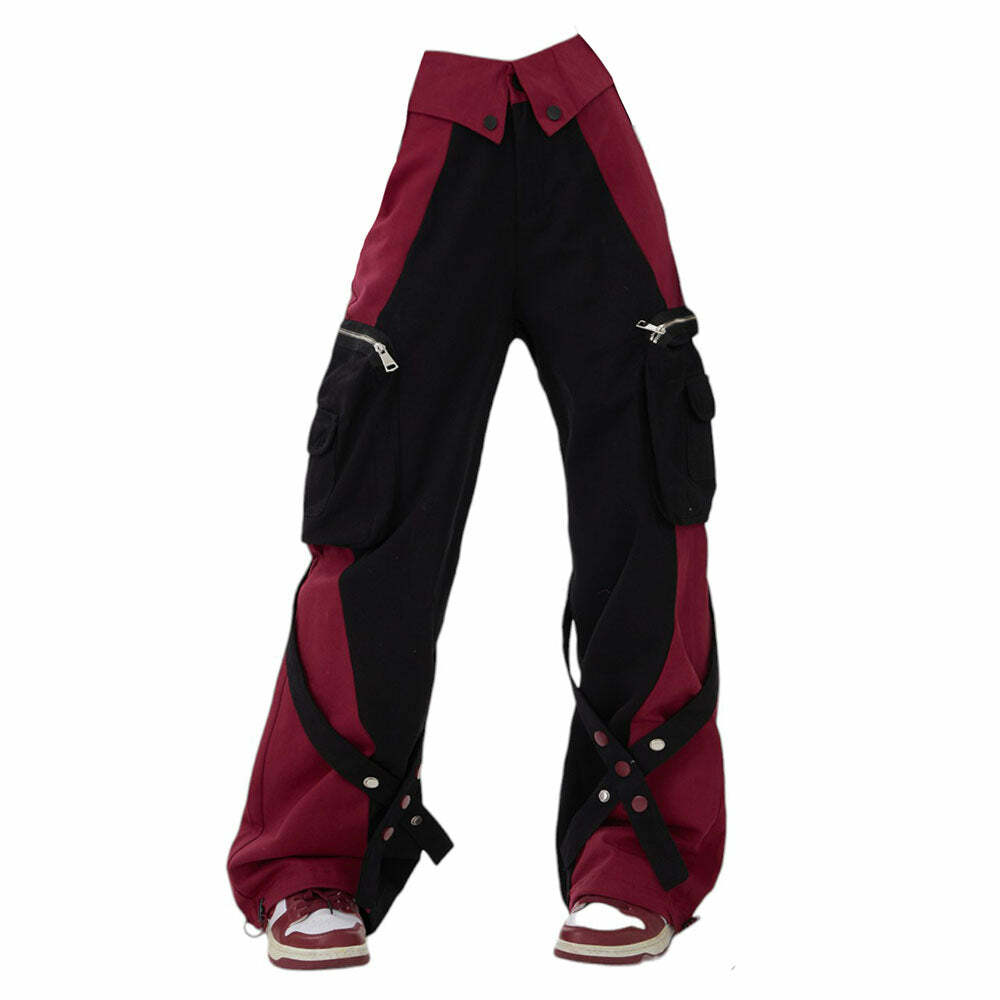 Black & Red Grunge Cargo Pants - 2000s Fashion, Y2K Aesthetic Outfit