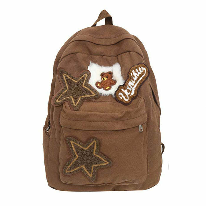 Brown Bear Star Backpack - 2000s Fashion Inspired Nostalgia Outfit Accessory