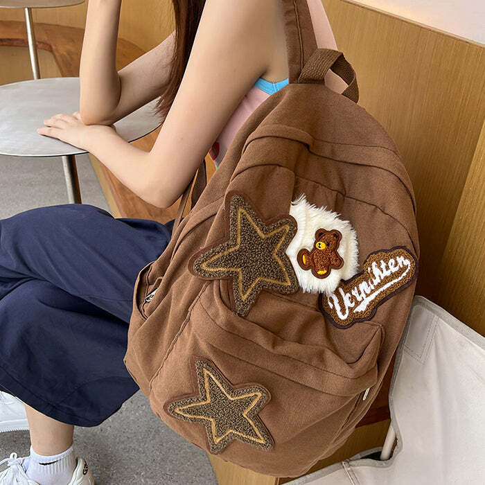 Brown Bear Star Backpack - 2000s Fashion Inspired Nostalgia Outfit Accessory