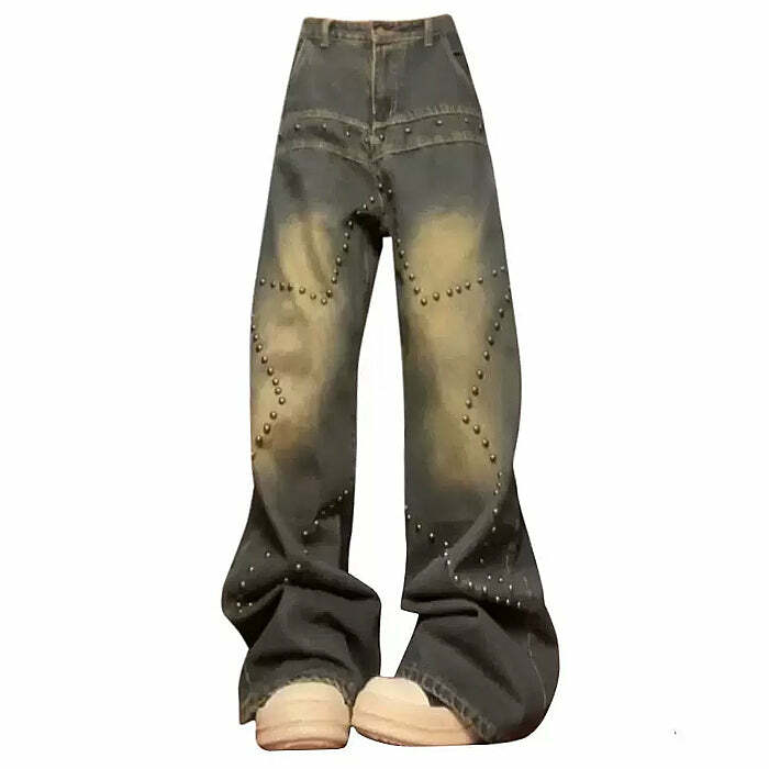 Brown Star Rivet Jeans - 2000s Fashion, Nostalgia 2000s Outfits, Y2K Style