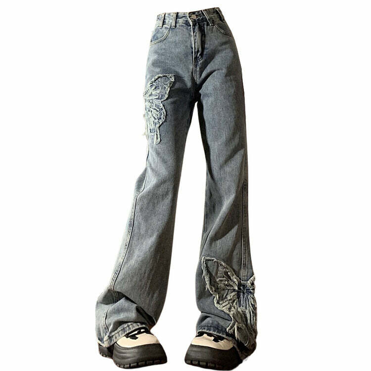 Butterfly Aesthetic Y2K Flare Jeans - 2000s Fashion Nostalgia Outfit