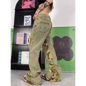 Camo Patchwork Distressed Jeans - 2000s Fashion, Y2K Aesthetic Outfit