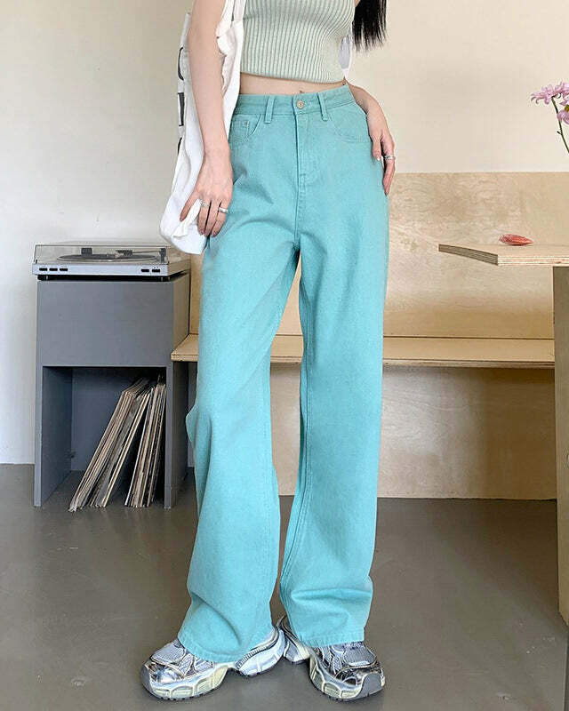 Candy Cloud High Waist Jeans - 2000s Fashion, Y2K Aesthetic Outfit