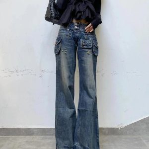 Cargo Chic Wide-Leg Jeans - 2000s Fashion, Nostalgia 2000s Outfits