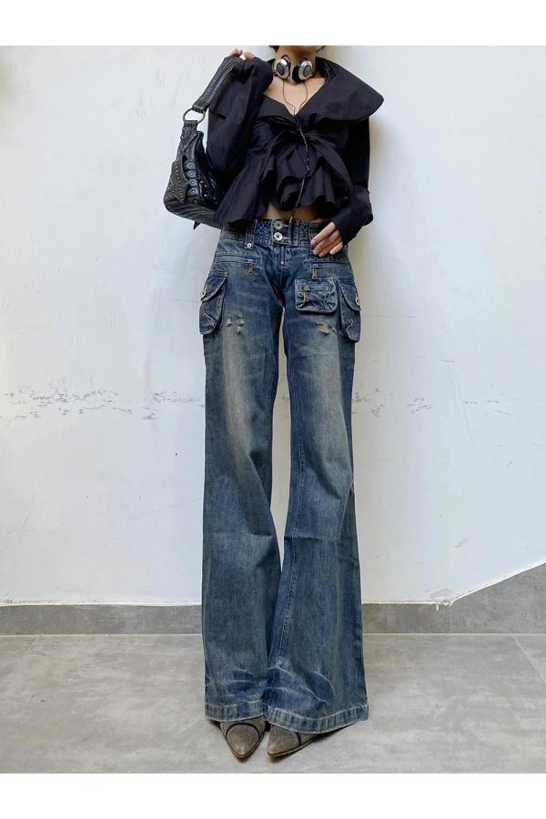 Cargo Chic Wide-Leg Jeans - 2000s Fashion, Nostalgia 2000s Outfits