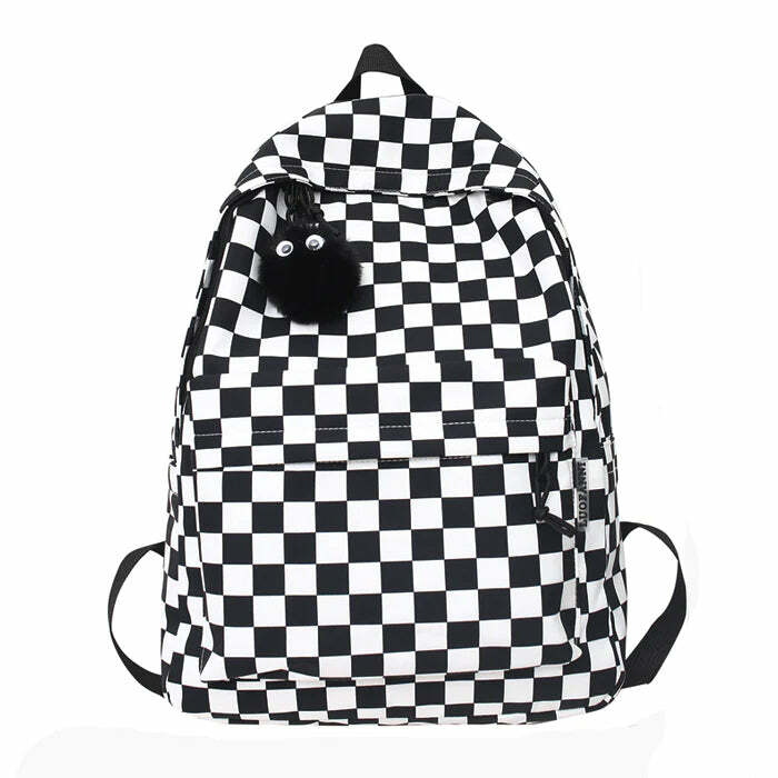 Checkered Canvas Backpack - 2000s Fashion Inspired Y2K Aesthetic Bag