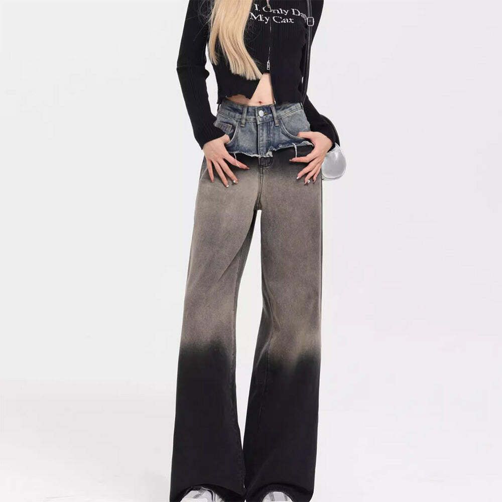 Control Freak Layered Baggy Jeans - 2000s Fashion, Y2K Aesthetic Outfit