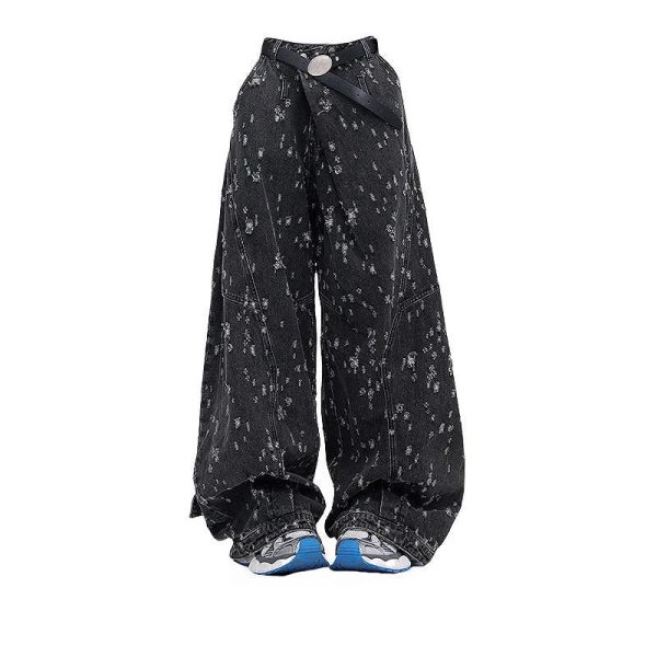 Cosmic Dust Wide-Leg Jeans - 2000s Fashion, Y2K Aesthetic Outfit