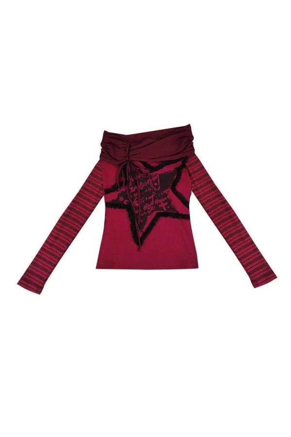 Crimson Chaos Off-Shoulder Top - 2000s Fashion Inspired Women's Wear