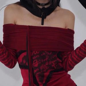 Crimson Chaos Off-Shoulder Top - 2000s Fashion Inspired Women's Wear