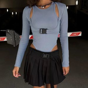 Cyber Buckle Harness Top - 2000s Fashion, Y2K Aesthetic, Party Outfit