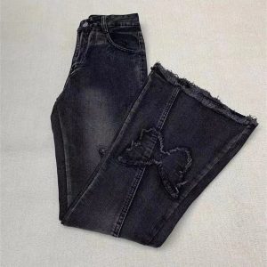 Dark Butterfly Flare Jeans - 2000s Fashion, Nostalgia 2000s Outfits