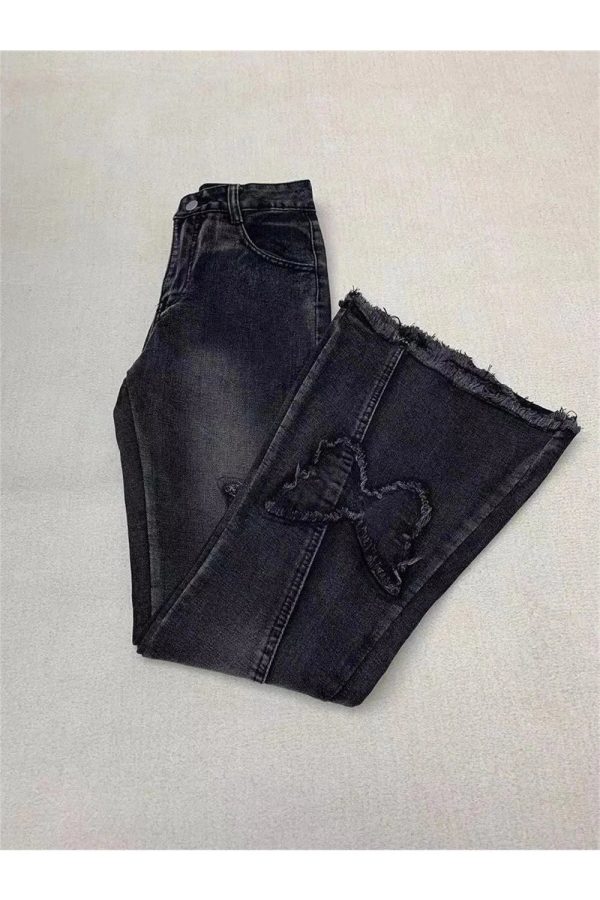 Dark Butterfly Flare Jeans - 2000s Fashion, Nostalgia 2000s Outfits