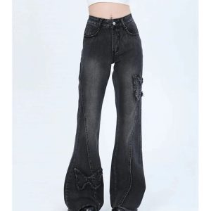 Dark Butterfly Flare Jeans - 2000s Fashion, Nostalgia 2000s Outfits