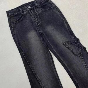 Dark Butterfly Flare Jeans - 2000s Fashion, Nostalgia 2000s Outfits