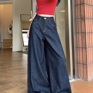 Dark Wash Wide-Leg Denim Jeans - 2000s Fashion Nostalgia Outfit Essential