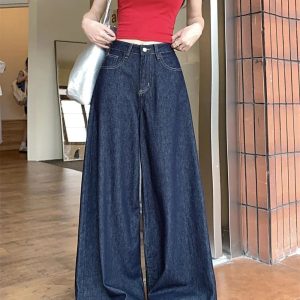 Dark Wash Wide-Leg Denim Jeans - 2000s Fashion Nostalgia Outfit Essential