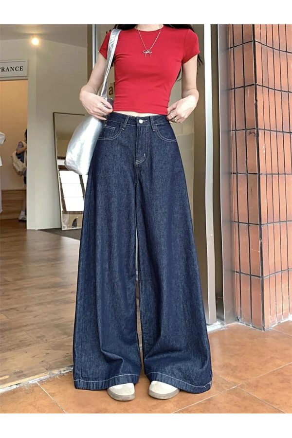 Dark Wash Wide-Leg Denim Jeans - 2000s Fashion Nostalgia Outfit Essential