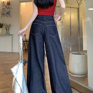 Dark Wash Wide-Leg Denim Jeans - 2000s Fashion Nostalgia Outfit Essential