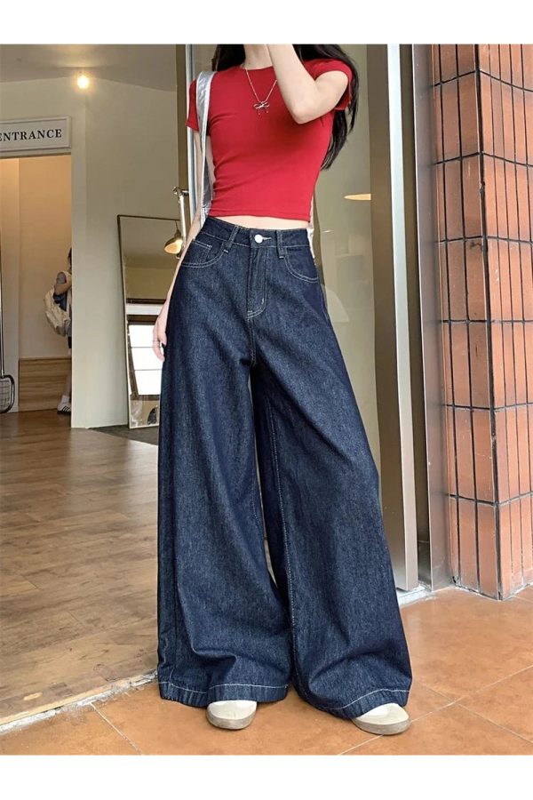 Dark Wash Wide-Leg Denim Jeans - 2000s Fashion Nostalgia Outfit Essential