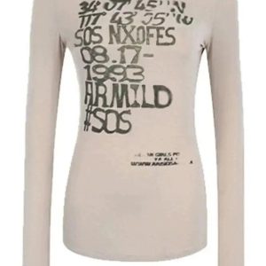 Distressed Graphic Long Sleeve Top - 2000s Fashion Nostalgia Outfit