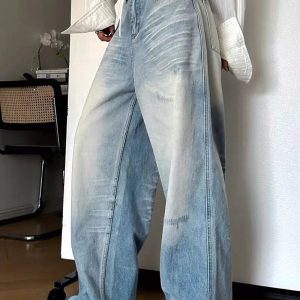 Distressed Light-Wash Wide-Leg Jeans for 2000s Fashion & Nostalgia Outfits