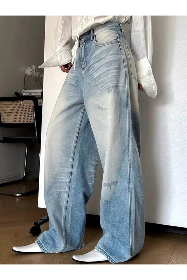 Distressed Light-Wash Wide-Leg Jeans for 2000s Fashion & Nostalgia Outfits