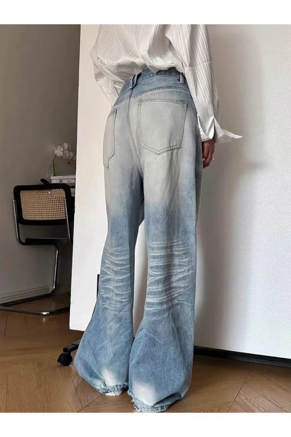 Distressed Light-Wash Wide-Leg Jeans for 2000s Fashion & Nostalgia Outfits